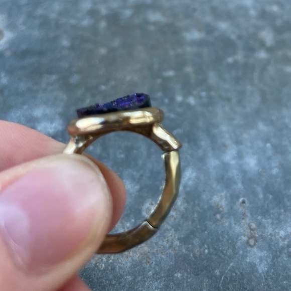 Size 5.5/6 expandable Blue Druzy gold plated Ring - Picture 4 of 6